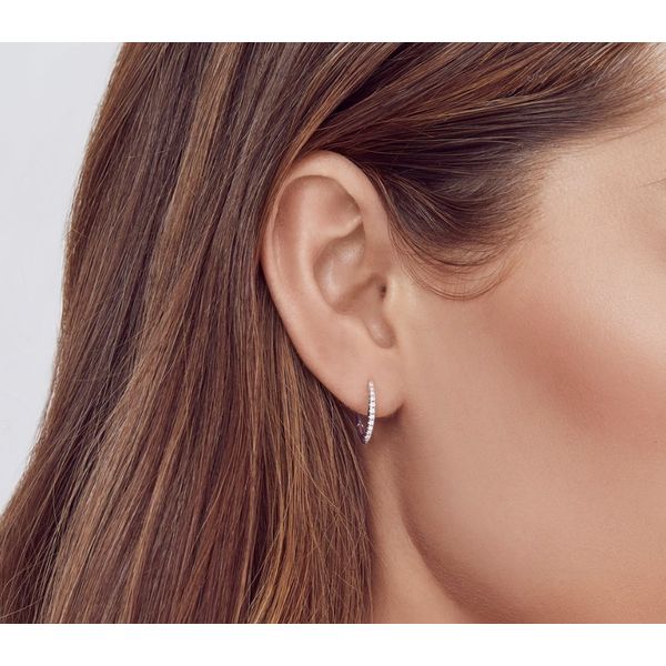 14K White Gold Diamond Huggie Earrings Image 2 Moore Jewelers Laredo, TX