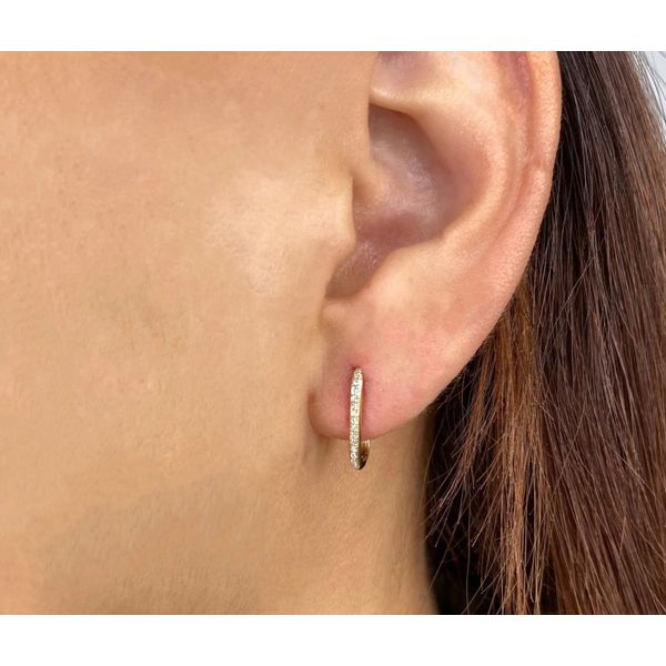14K Yellow Gold Diamond Hoop Earrings Image 2 Moore Jewelers Laredo, TX