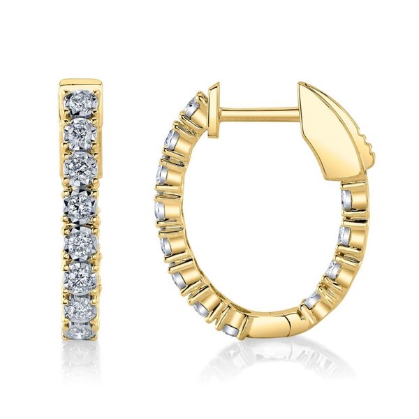 14K Gold Diamond Oval Hoop Earrings Image 2 Moore Jewelers Laredo, TX