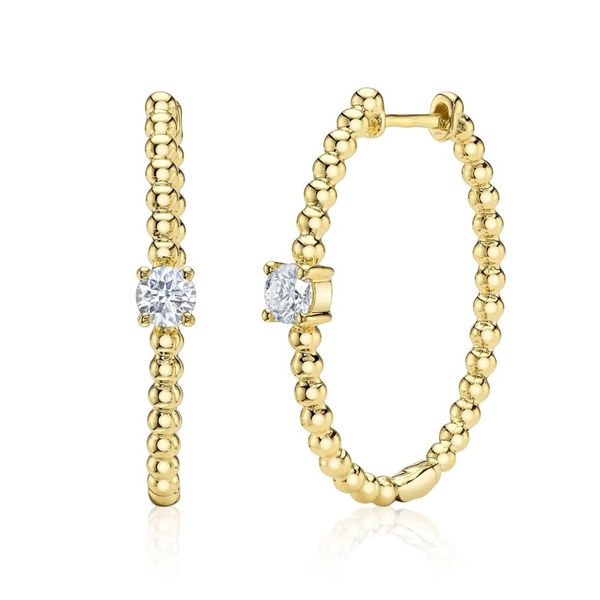 14K Yellow Gold Round Diamond Hoop Earrings Moore Jewelers Laredo, TX