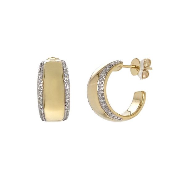 14K Yellow Gold Diamond J-Hoop Earrings Moore Jewelers Laredo, TX