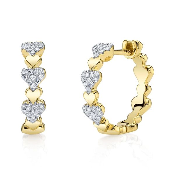 14K Yellow Gold Diamond Heart Huggie Earrings Moore Jewelers Laredo, TX