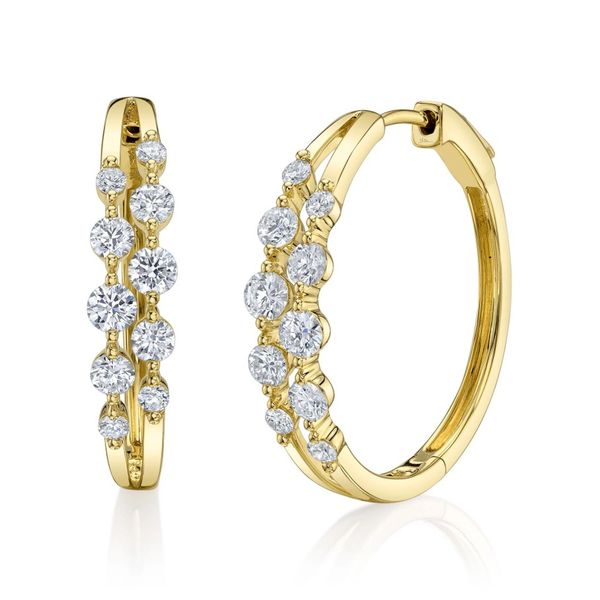 14K Yellow Gold Double Row Hoop Diamond Earrings Moore Jewelers Laredo, TX