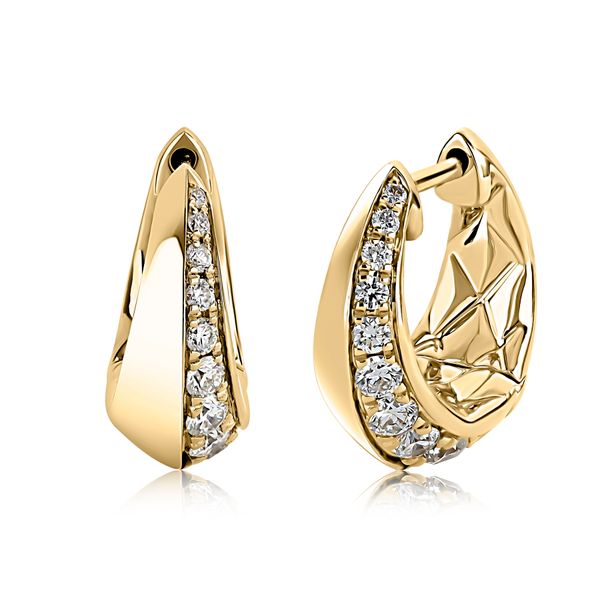 14K Yellow Gold Diamond Huggie Earrings Moore Jewelers Laredo, TX