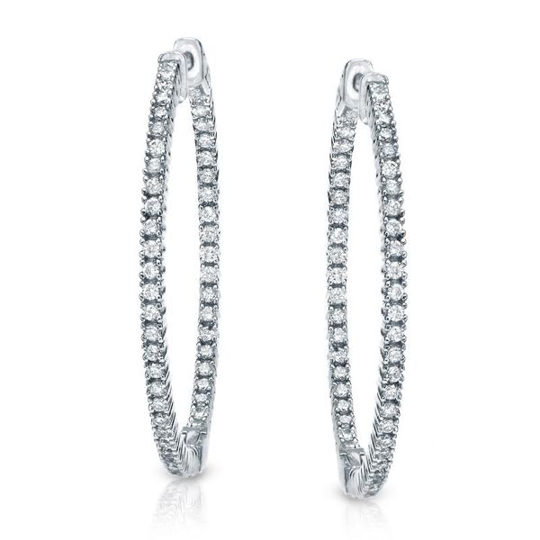 14K White Gold Diamond Hoop Earrings Moore Jewelers Laredo, TX