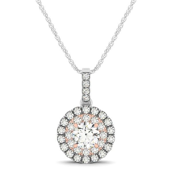 Two Tone R/W 14 Karat Halo Design Pendant Moore Jewelers Laredo, TX