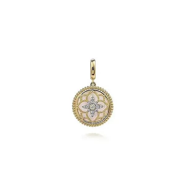 14K Yellow Gold Bujukan Mother of Pearl Medallion Pendant Moore Jewelers Laredo, TX