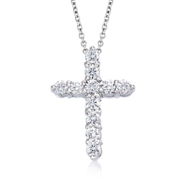 14K White Gold Round Diamond Cross Pendant Moore Jewelers Laredo, TX