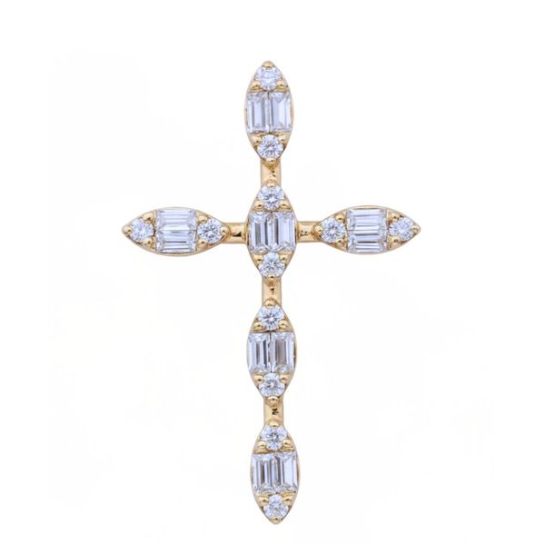14K Gold Diamond Baguette Cross Pnedant Moore Jewelers Laredo, TX