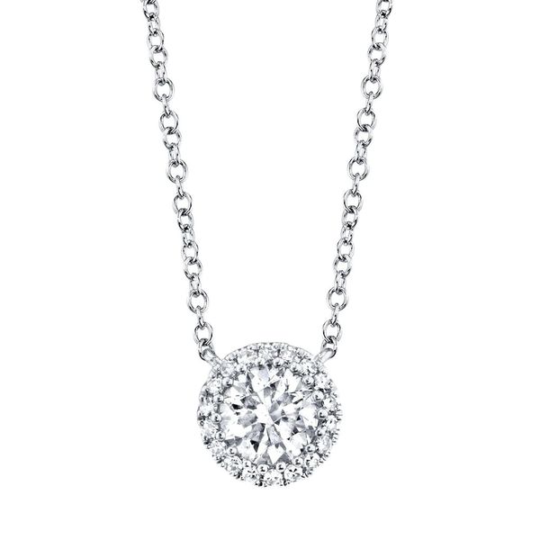 14K White Gold Diamond Halo Necklace Moore Jewelers Laredo, TX