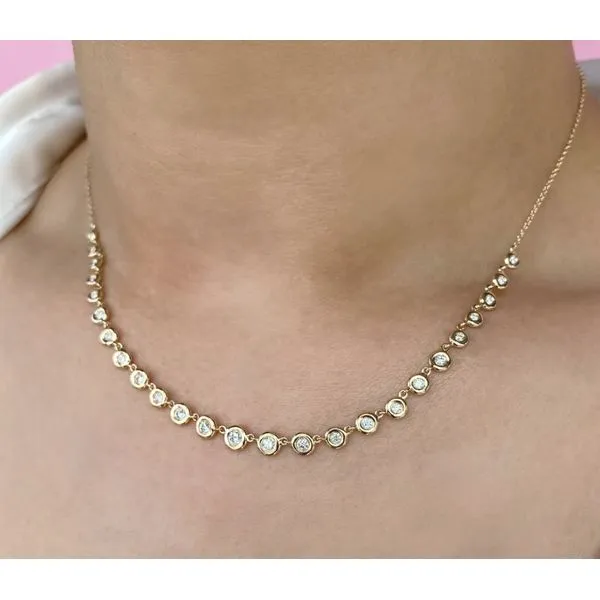 14K Yellow Gold Diamond Station Necklace Image 2 Moore Jewelers Laredo, TX