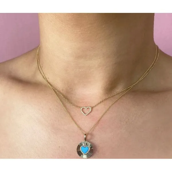 14K Yellow Gold Open Heart Diamond Necklace Image 2 Moore Jewelers Laredo, TX
