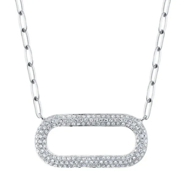 14K White Gold Pave Oval Paperclip Diamond Necklace Moore Jewelers Laredo, TX