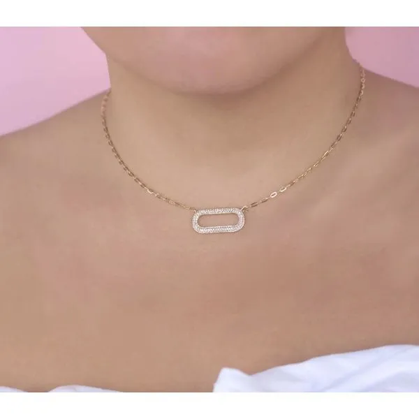 14K Yellow Gold Diamond Paper Clip Necklace Image 2 Moore Jewelers Laredo, TX