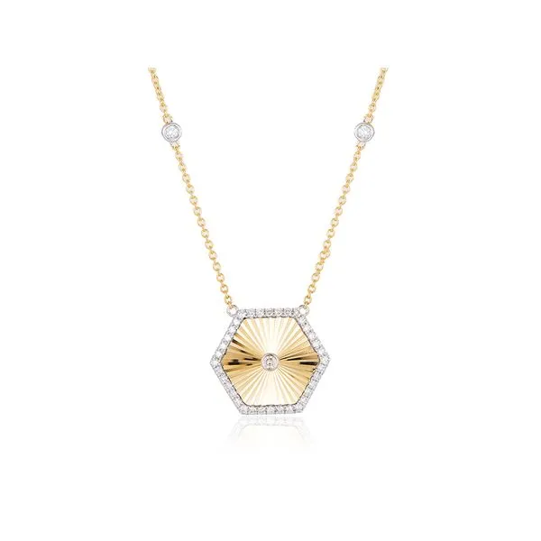 Two Tone 14K Y/W Fluted Hexagon Diamond Necklace Moore Jewelers Laredo, TX
