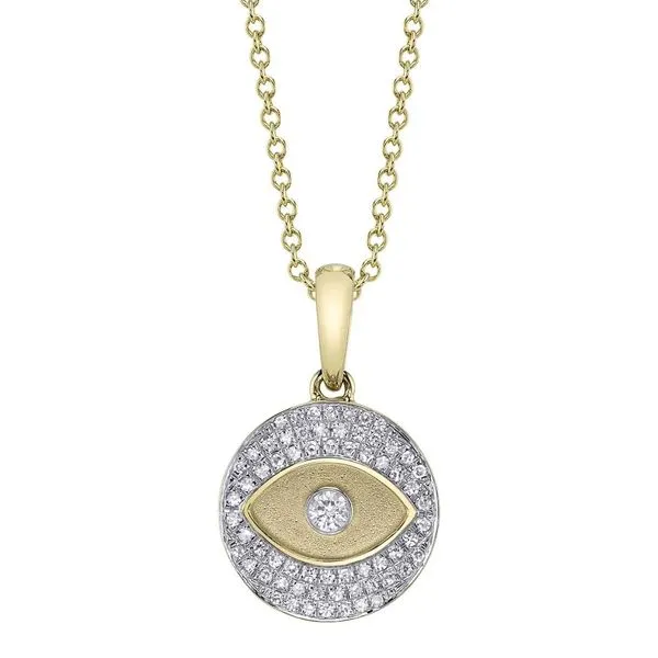 Two Tone 14K Yellow & White Gold Eye Medallion Necklace Moore Jewelers Laredo, TX