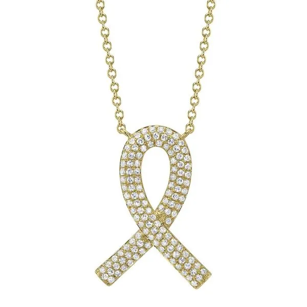 14K Yellow Gold Pave Diamond Ribbon Necklace Moore Jewelers Laredo, TX