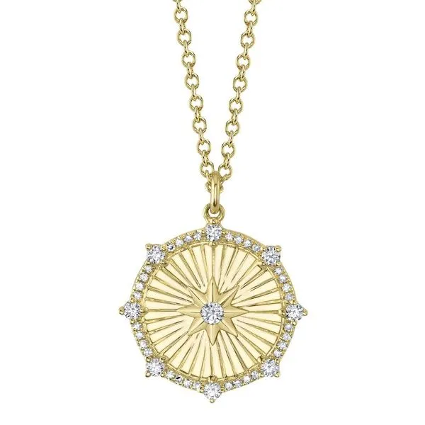 14K Yellow Gold Medallion Diamond Star Necklace Moore Jewelers Laredo, TX