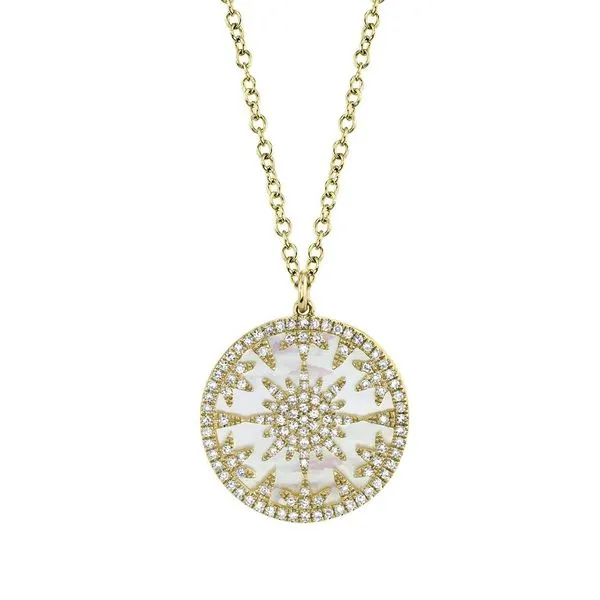 14K Yellow Gold Mother of Pearl Diamond Fashion Necklace Moore Jewelers Laredo, TX