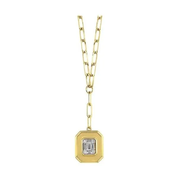 14K Yellow Gold Paperclip Satin Drop Diamond Necklace Image 2 Moore Jewelers Laredo, TX