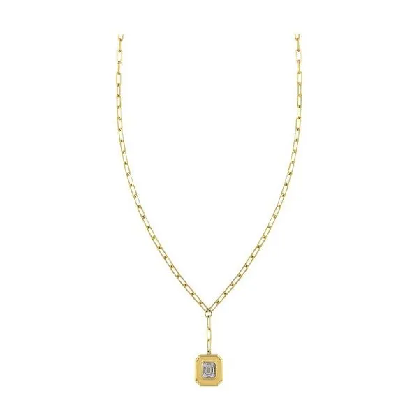 14K Yellow Gold Paperclip Satin Drop Diamond Necklace Moore Jewelers Laredo, TX