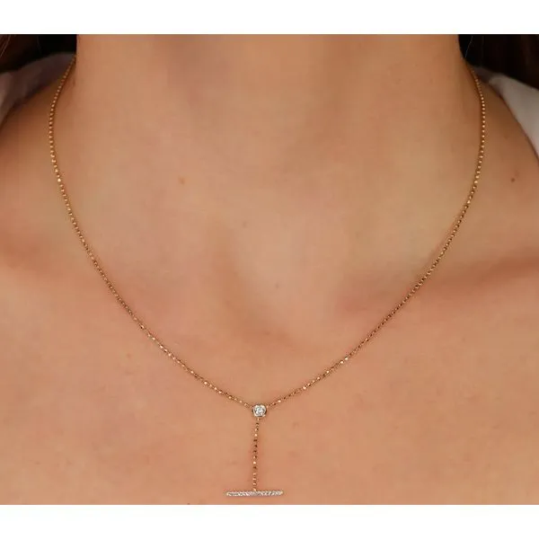14K Yellow Gold Beaded Chain Lariat Diamond Necklace Image 2 Moore Jewelers Laredo, TX