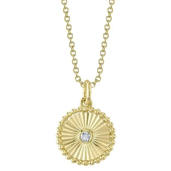 14K Yellow Gold Small Fluted Diamond Medallion Necklace Moore Jewelers Laredo, TX