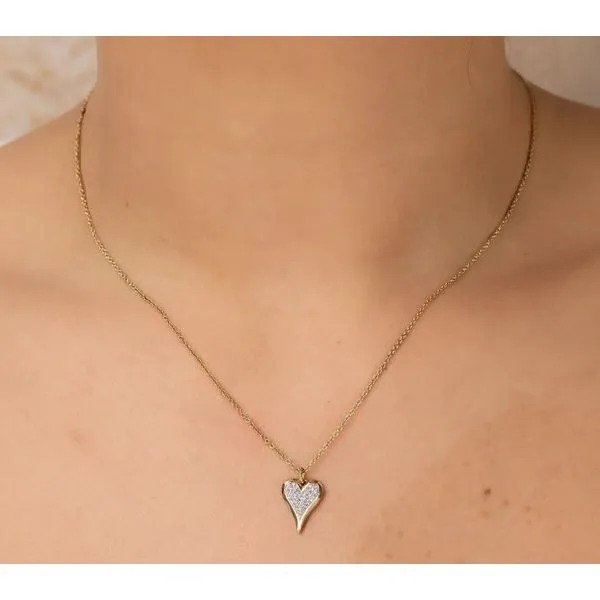 14K Yellow Gold Pave Diamond Heart Necklace Image 2 Moore Jewelers Laredo, TX