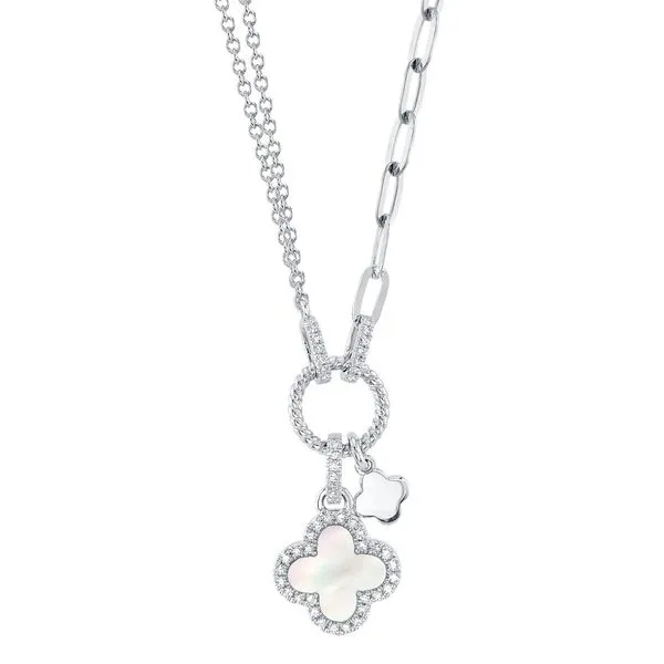 14K White Gold Paper Clip and Clover Necklace Moore Jewelers Laredo, TX