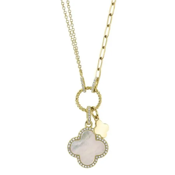 14K Yellow Gold Paper Clip and Clover Necklace Moore Jewelers Laredo, TX