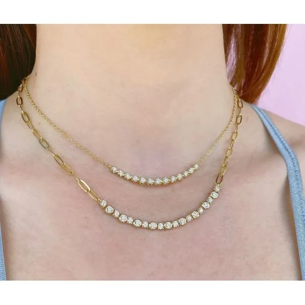 14K White Gold Crown Set Diamond Bar Necklace Image 2 Moore Jewelers Laredo, TX