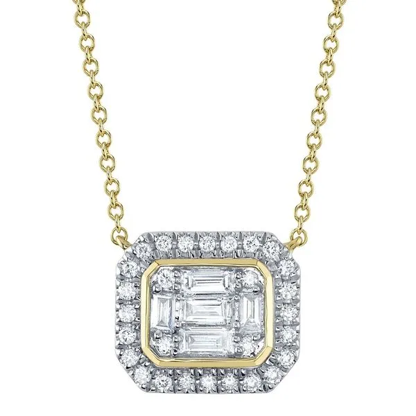 14K Yellow & White Gold Halo Diamond Necklace Moore Jewelers Laredo, TX
