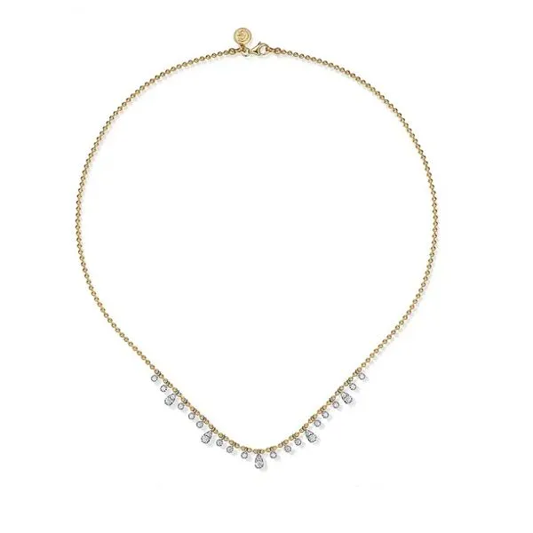 Two Tone 14K Yellow & White Gold Station Droplet Diamond Necklace Image 2 Moore Jewelers Laredo, TX