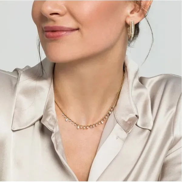 Two Tone 14K Yellow & White Gold Station Droplet Diamond Necklace Image 3 Moore Jewelers Laredo, TX
