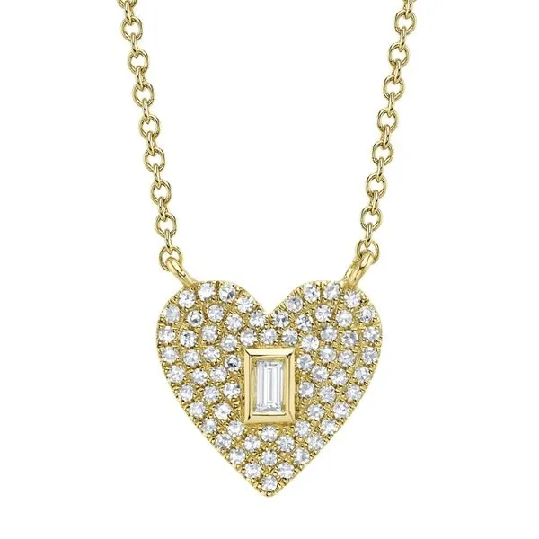 14K Yellow Gold Small Pave Heart Necklace Moore Jewelers Laredo, TX