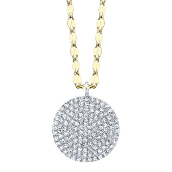 Two Tone 14K Yellow & White Gold Pave Diamond Disc Necklace Moore Jewelers Laredo, TX
