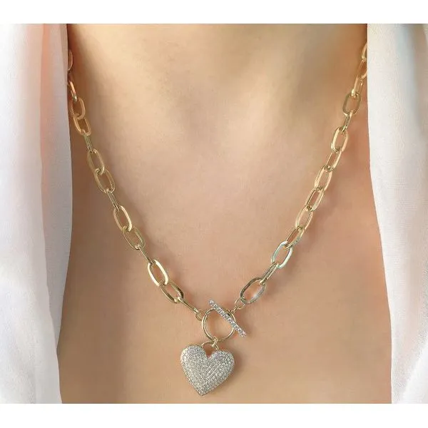 14K Yellow Gold Pave Heart Necklace Image 2 Moore Jewelers Laredo, TX