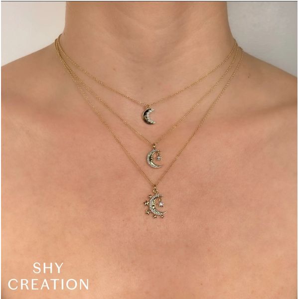 Two Tone 14K Yellow & White Gold Crescent Moon & Star Diamond Necklace Image 2 Moore Jewelers Laredo, TX