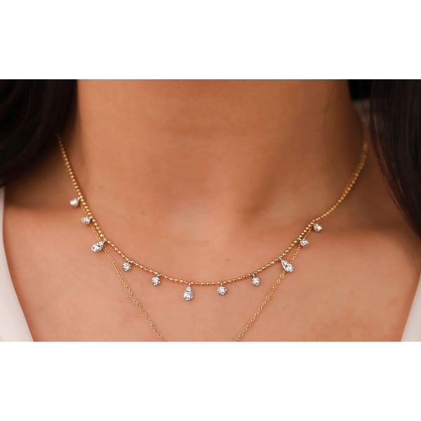 14K Yellow & White Gold Station Dangle Diamond Necklace Image 2 Moore Jewelers Laredo, TX