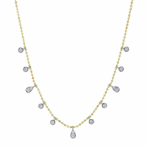 14K Yellow & White Gold Station Dangle Diamond Necklace Moore Jewelers Laredo, TX