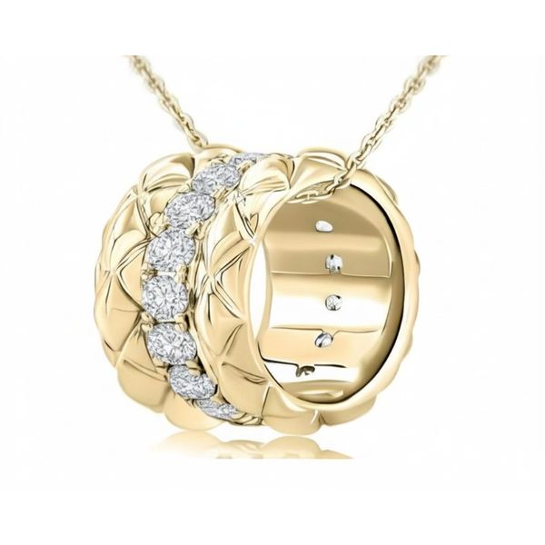 14K Yellow Gold Quilted Barrel Diamond Necklace Moore Jewelers Laredo, TX