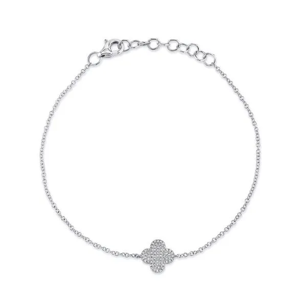 14K White Gold Diamond Pave Clover Bracelet Moore Jewelers Laredo, TX