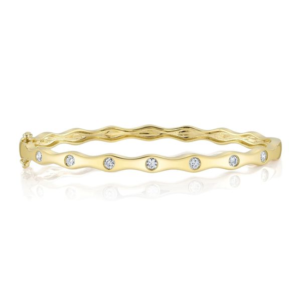 14K Yellow Gold Bezel Wave Bangle Bracelet Moore Jewelers Laredo, TX