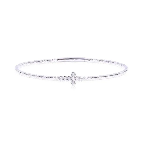 14K White Gold Diamond Cross Flexy Bangle Beaded Bracelet Moore Jewelers Laredo, TX