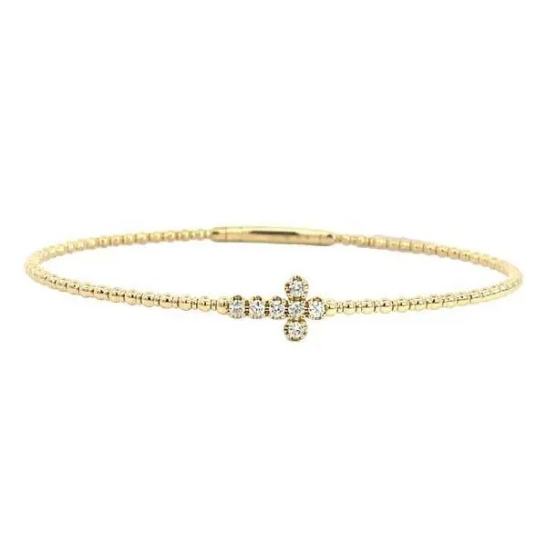 14K White Gold Diamond Cross Flexy Bangle Beaded Bracelet Moore Jewelers Laredo, TX