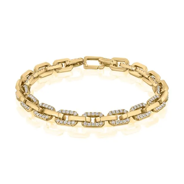 14K Yellow Gold Square Link Diamond Bracelet Moore Jewelers Laredo, TX