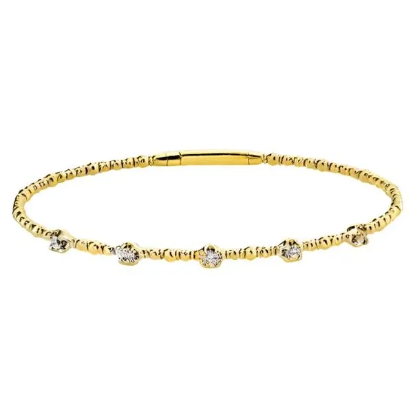 14K Yellow Gold 5-Station Diamond Flexy Beaded Bangle Bracelet Moore Jewelers Laredo, TX