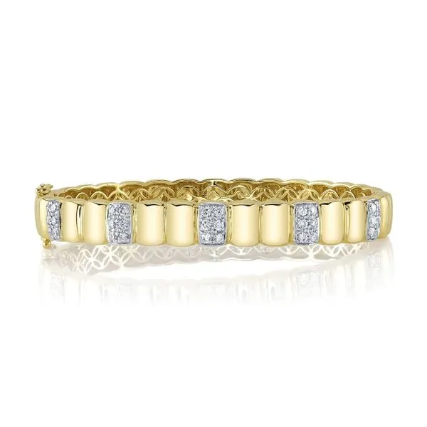 14K Yellow Gold Diamond Panel Bangle Bracelet Moore Jewelers Laredo, TX