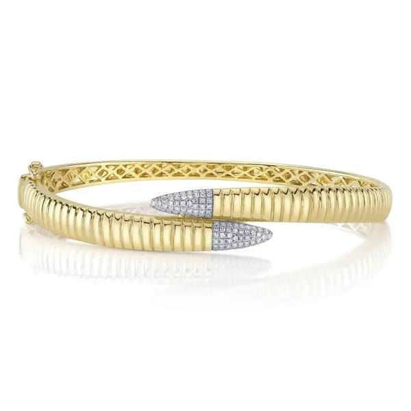 14K Yellow Gold Cross Over Diamond Bangle Bracelet Moore Jewelers Laredo, TX