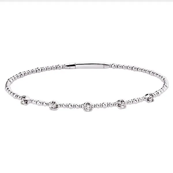 14K White Gold 5-Station Diamond Flexy Beaded Bangle Bracelet Moore Jewelers Laredo, TX